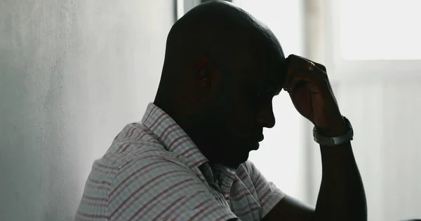 African Man Leaning Wall Home Feeling Pressure Anxiety — Foto Stock