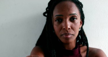 Pensive black woman thinking. Thoughtful African female