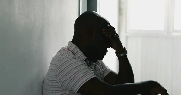 Troubled African Man Suffering Depression Black Guy Feeling Stress — Foto Stock