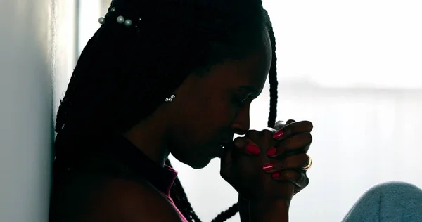 Hopeful Woman Praying Life Get Better Black African Female Prayer — Foto Stock