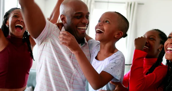 Happy Black Family Receiving Good News Celebration — Stock Photo, Image