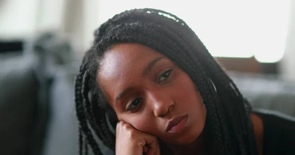 Thoughtful Black Teen Girl Close Young Woman Face Pondering — 스톡 사진
