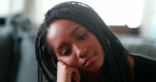 Pensive Black Teen Girl Thinking Thoughtful African Mixed Race Young — Zdjęcie stockowe