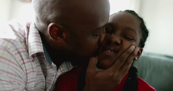 Cute Casual Family Moment Black Father Kissing Teen Daughter Funny — 스톡 사진