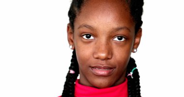 Mixed race teen black African girl portrait face close-up