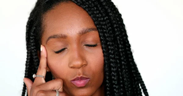 Funny Black Girl Grimacing Face Thinking — Stockfoto