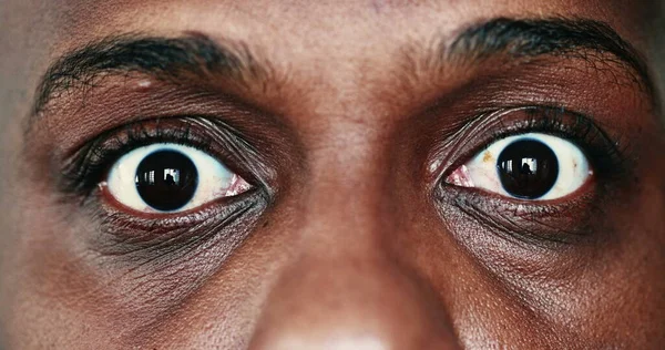 Extreme Face Close Macro Eyes Black African Man Looking Sideways — Stock Photo, Image