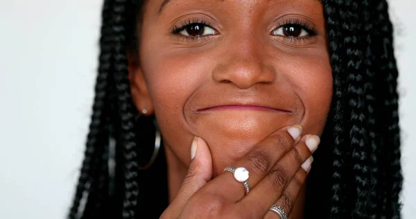 African Girl Surprise Reaction Black Teen Young Woman Close Face — Fotografia de Stock
