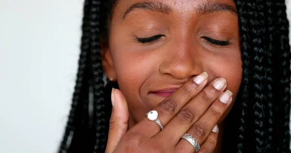 Africano Menina Surpresa Reação Preto Adolescente Jovem Mulher Close Rosto — Fotografia de Stock