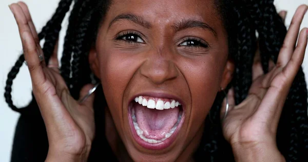 Upset Teenager Black Ethnicity Girl Yelling Screaming Angry African Young — Fotografia de Stock