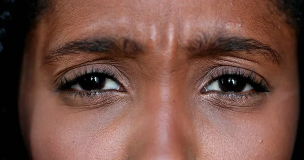 Upset African Young Woman Macro Close Eyes Expressive Angry Black — Stok Foto