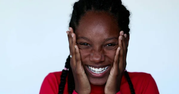 Sad Anxious Black Teen African Girl Portrait Face Emotional Reaction — Zdjęcie stockowe