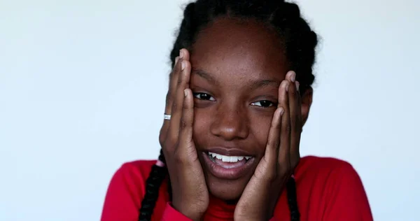 Szomorú Aggódó Fekete Tini Afrikai Lány Portré Arc Érzelmi Reakció — Stock Fotó