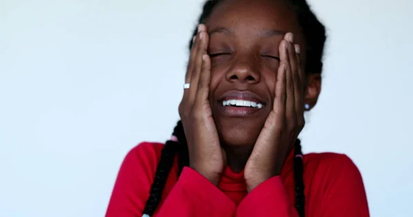 Triste Ansioso Preto Adolescente Africano Menina Retrato Rosto Reação Emocional — Fotografia de Stock