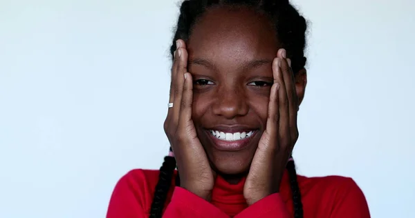 Sad Anxious Black Teen African Girl Portrait Face Emotional Reaction — Stockfoto