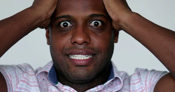 Neurotic Anxious Black African Man Looking Camera Desperation Crisis Emotional — 图库照片