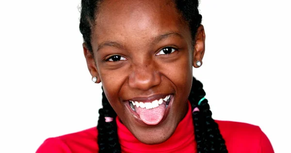 Happy Black Teen Girl Smiling Winking Camera Mixed Race Child — 图库照片
