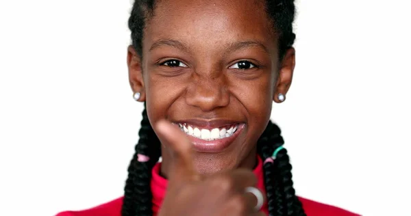 Happy African Teen Giving Thumb Camera Smiling Positive Gesture — Stock Photo, Image
