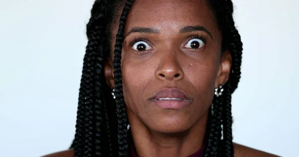 Desperate African Woman Screaming Horror News Close Face Yelling Desperation — Stock Fotó