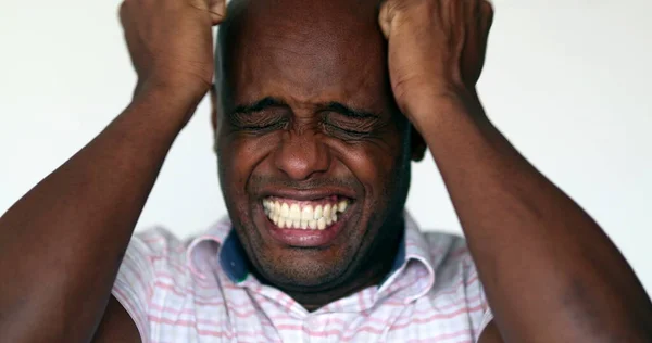 Desperate African Man Close Emotional Stress Reaction — Stok fotoğraf