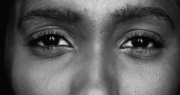Black White African Ethnicity Woman Eyes Monochrome Macrz — Stockfoto