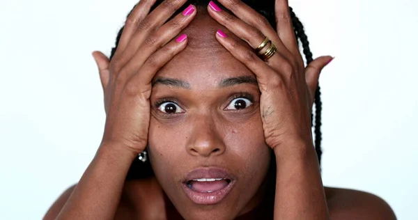 Anxious Black African Woman Reacting Horrible News Horror Shock Desperate — 스톡 사진