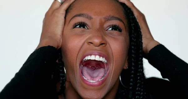 Anxious African Girl Emotional Reaction Black Teen Woman Hitting Own — Stock Photo, Image