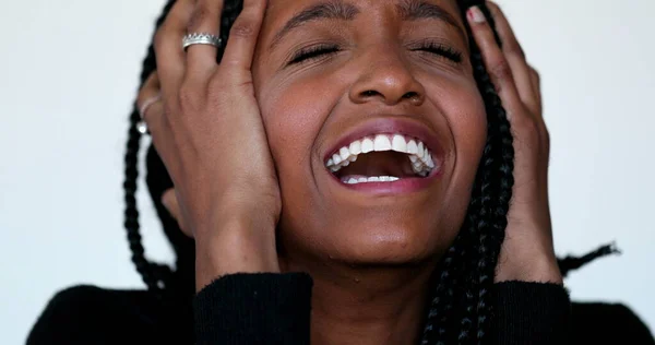 Angry Black Teen Girl Yelling Camera African Woman Screaming Feeling — Fotografia de Stock