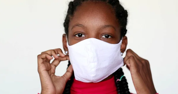 African Teen Girl Removing Covid Face Mask Feeling Relief — Fotografia de Stock