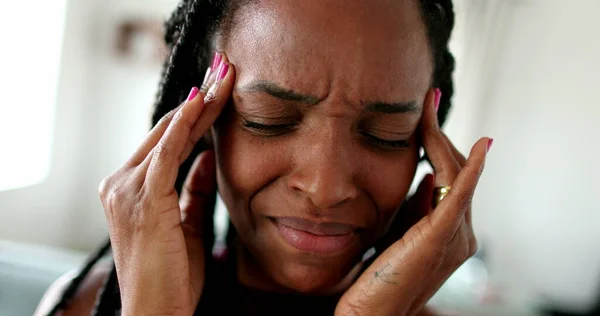 Frustrated Black Woman Feeling Stress African Ethnicity Person Have Headache — Fotografia de Stock