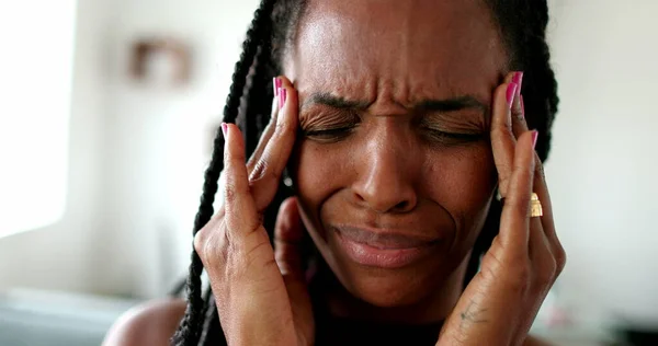 Frustrated Black Woman Feeling Stress African Ethnicity Person Have Headache — Stock Photo, Image