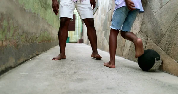 Father Son Playing Football Together African Parent Bonding Child Playing — Stockfoto