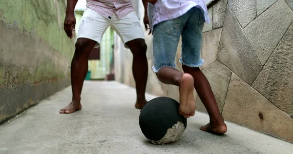 Father Son Playing Football Together African Parent Bonding Child Playing — Stockfoto