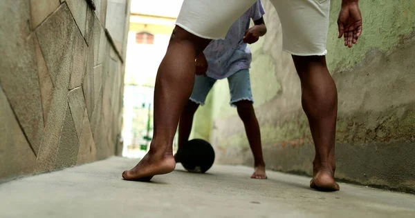 Father Son Playing Football Together African Parent Bonding Child Playing — Zdjęcie stockowe