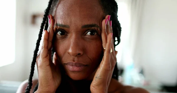 Anxious Black African Woman Stressed Lady Portrait Face — Stock Photo, Image