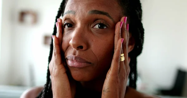 Anxious Black African Woman Stressed Lady Portrait Face — Stock Photo, Image