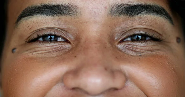 Afrikansk Amerikansk Svart Kvinna Chock Reaktion Makro Närbild Ansikte — Stockfoto