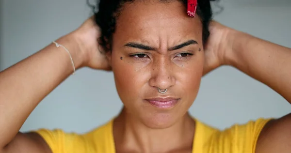 Stressed Young Black Woman Afrtican Girl Concerned Expression Face — Stockfoto