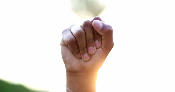 Black Hand Raised Fist Air Political Protest Close Clench Fist — Stockfoto