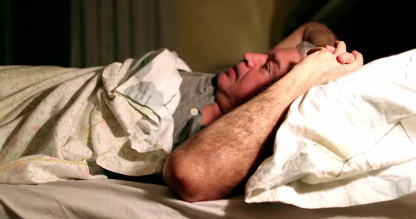 Senior Man Turning Light Person Going Sleep — Stock Photo, Image