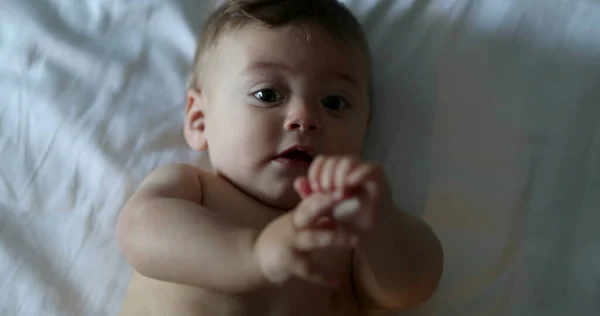 Cute Adorable Baby Infant Lying Bed — Stockfoto