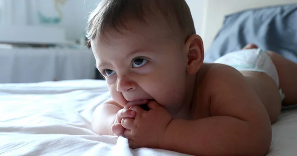 Beautiful Baby Face Lying Bed Adorable Cute Infant — ストック写真