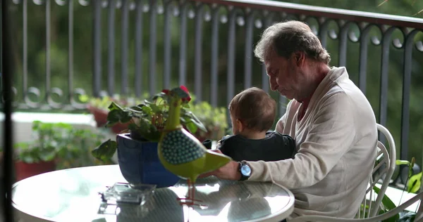 Candid Grand Father Baby Grand Son Balcony — Stock fotografie