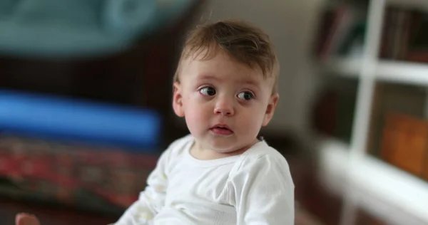 Cute Baby Crawling Home Indoors Hardwood Floor Child Infant Development —  Fotos de Stock