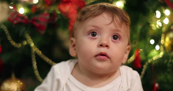 Criança Bebê Menino Retrato Rosto Durante Natal Temporada Feriado — Fotografia de Stock