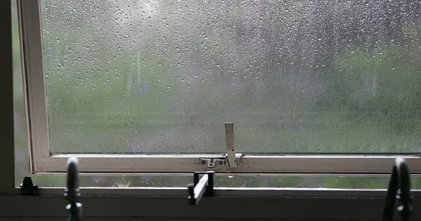 Rainy Day Window Window Crack Open Falling Rain Outdoors — Photo