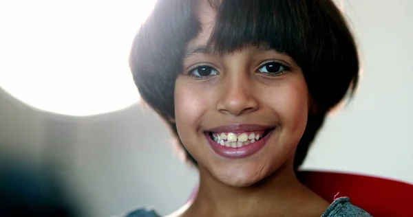 Handsome Mixed Race Child Portrait Smiling Camera Ethnically Diverse Kid — Stockfoto