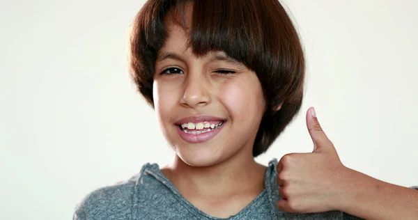 Child Giving Positive Gesture Hand Kid Thumb — Stockfoto