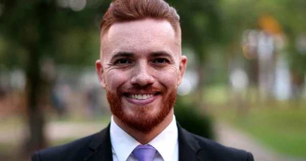 Business Man Standing Portrait Smiling Handsome Ginger Redhead Executive — Stock Photo, Image