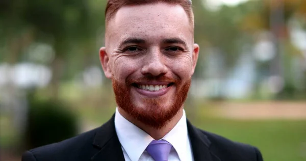 Business Man Standing Portrait Smiling Handsome Ginger Redhead Executive — ストック写真